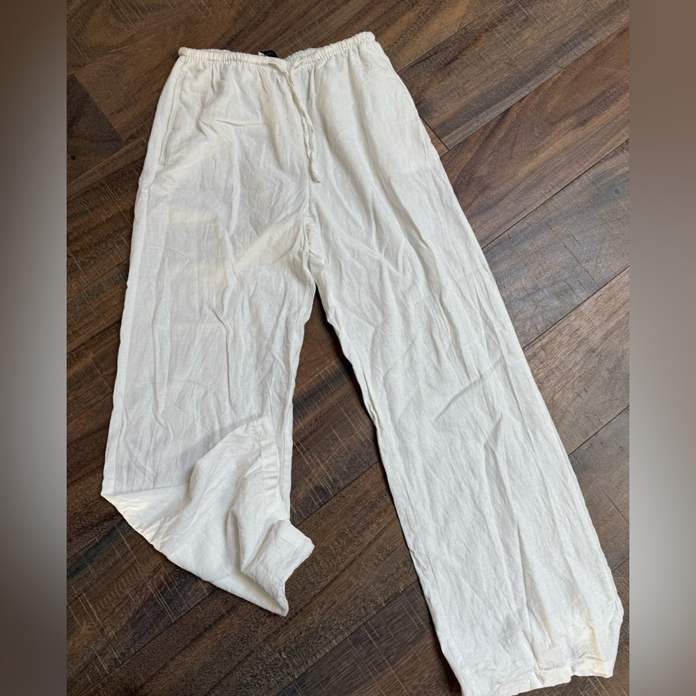 Bershka S cream linen pants